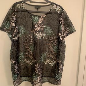 Mesh top with floral designs